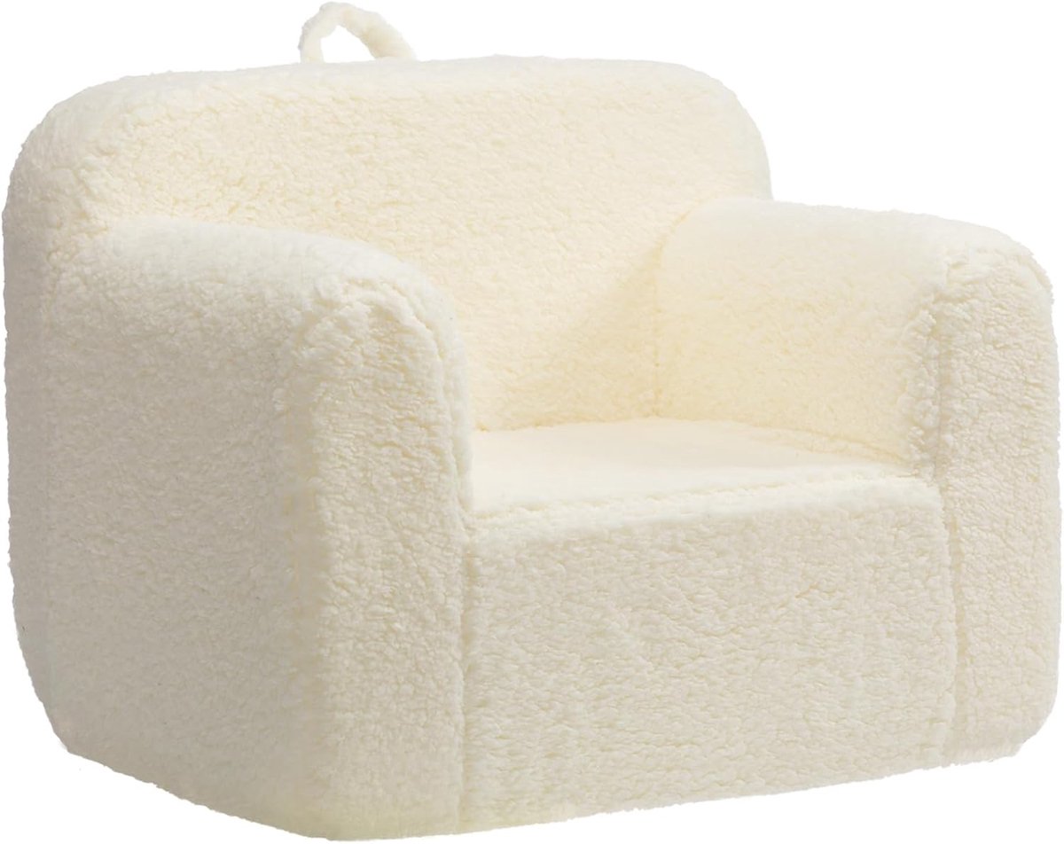 SnelShoppen - BEJOY Kinderbank, ultrazachte knuffelstoel voor jongens en meisjes, schuimgevulde sherpa leesbank in crème, perfect voor kinderkamers, l