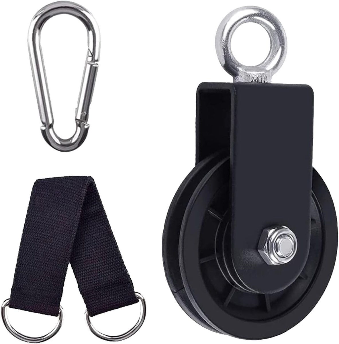 360° Rotatable Pulley Kabel met Hangende Strap en Carabiner voor Fitness, DIY en Thuis Gym Equipment - Ideaal voor Schommels en Kledinglijnen (90mm)