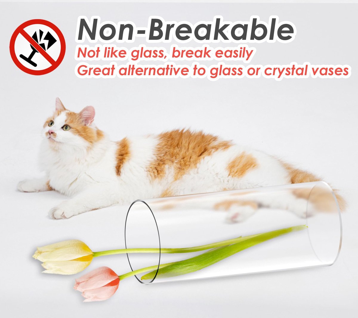 SnelShoppen - Kamehame Hoge Vaas 30cm Acryl Grote Vaas voor Bloemen Cilinder Doorzichtige Vazen voor Woonkamer, Keuken, Kantoor, Huwelijk 30 x 15 cm