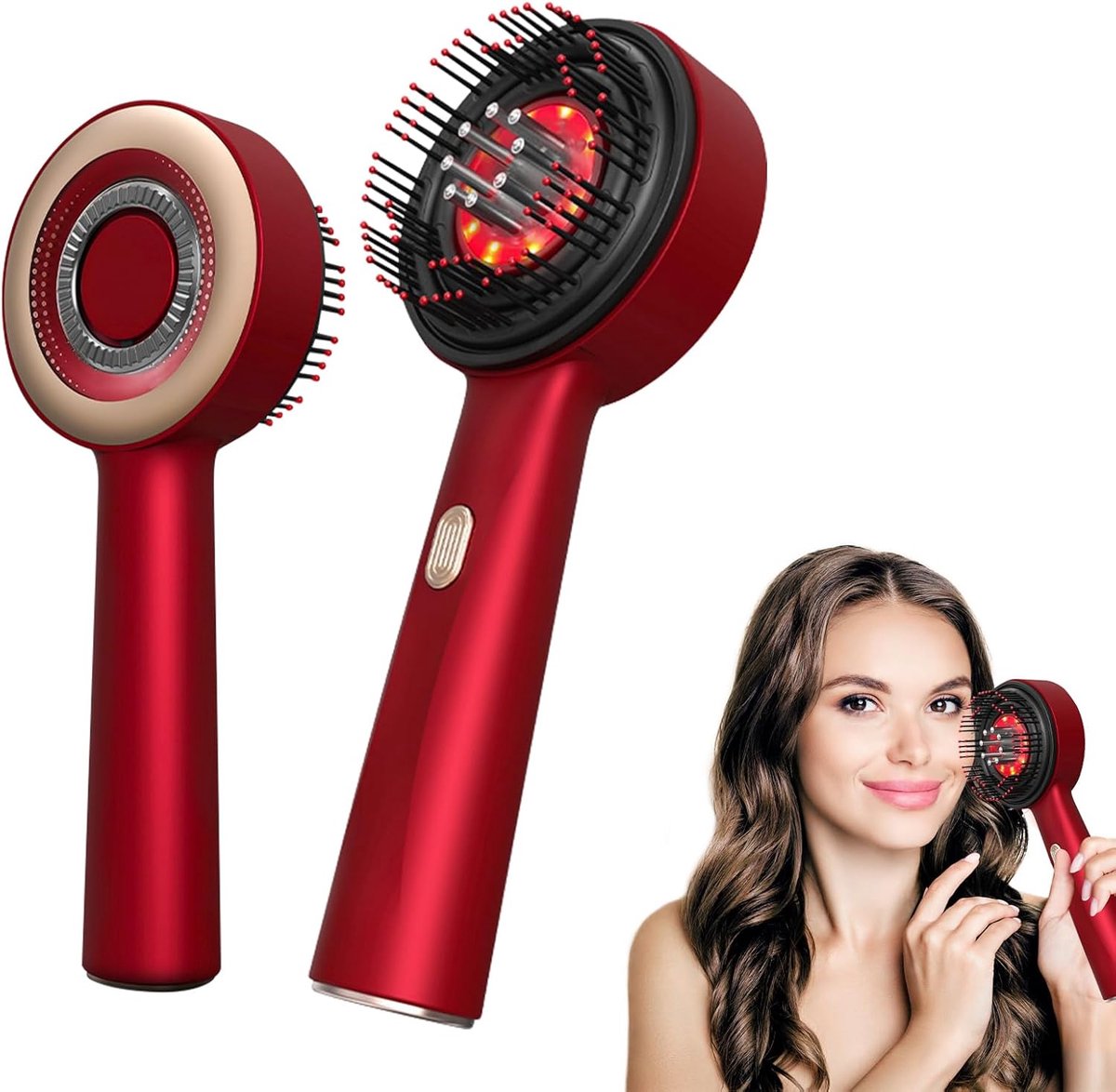 Thijox - WingFly Elektrisch Hoofdmassageapparaat, 2-in-1 Hoofdhuid Massageborstel, Haarolie Applicateur, 3 Modi, Rood Licht, 360° Kneedmassage, Draagb