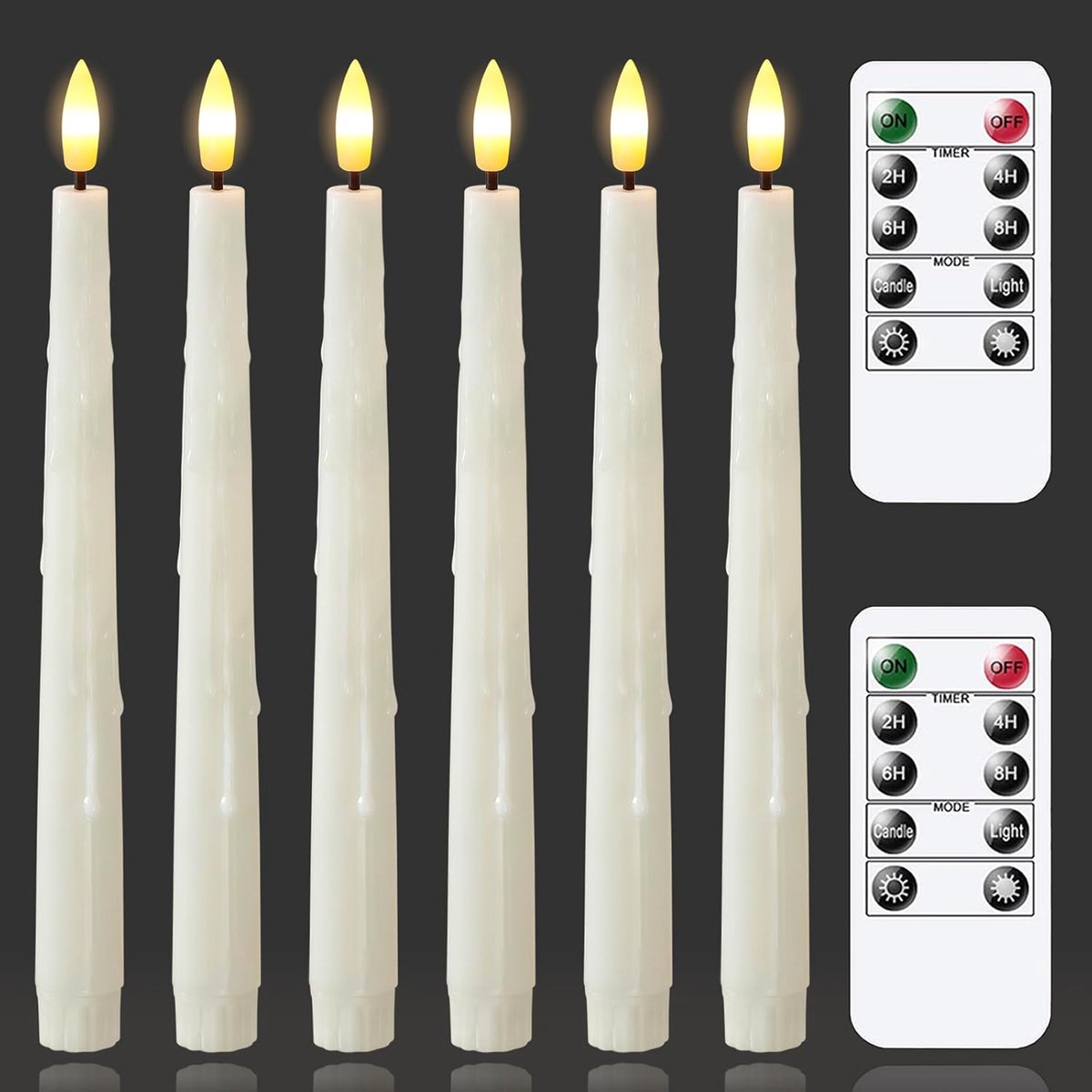 SnelShoppen - Vlamloze LED-kaarsen op afstand bedienbaar 2 cm x 24,5 cm, ivoorkleurig met timerfunctie, 6 flikkerende hoge raamkaarsen in kunststof ve