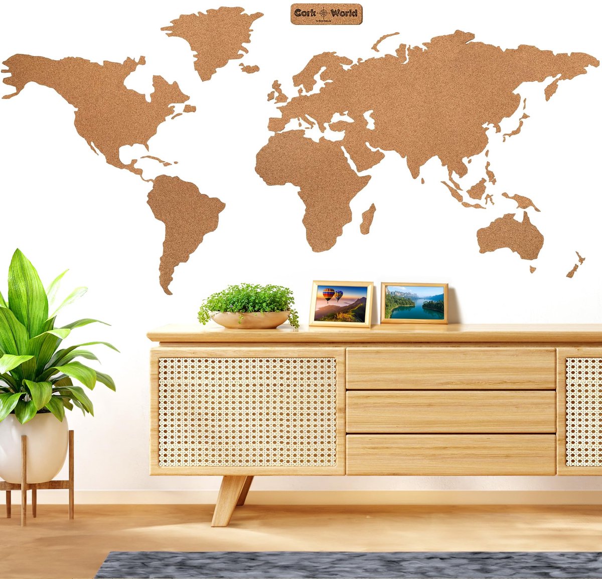 SnelShoppen - Wereldkaart Kurk XXL 210x105 cm | CORKWORLD Prikbord | Gedetailleerde Wanddecoratie voor Globetrotters | Hoogwaardige Kurk voor Reiziger