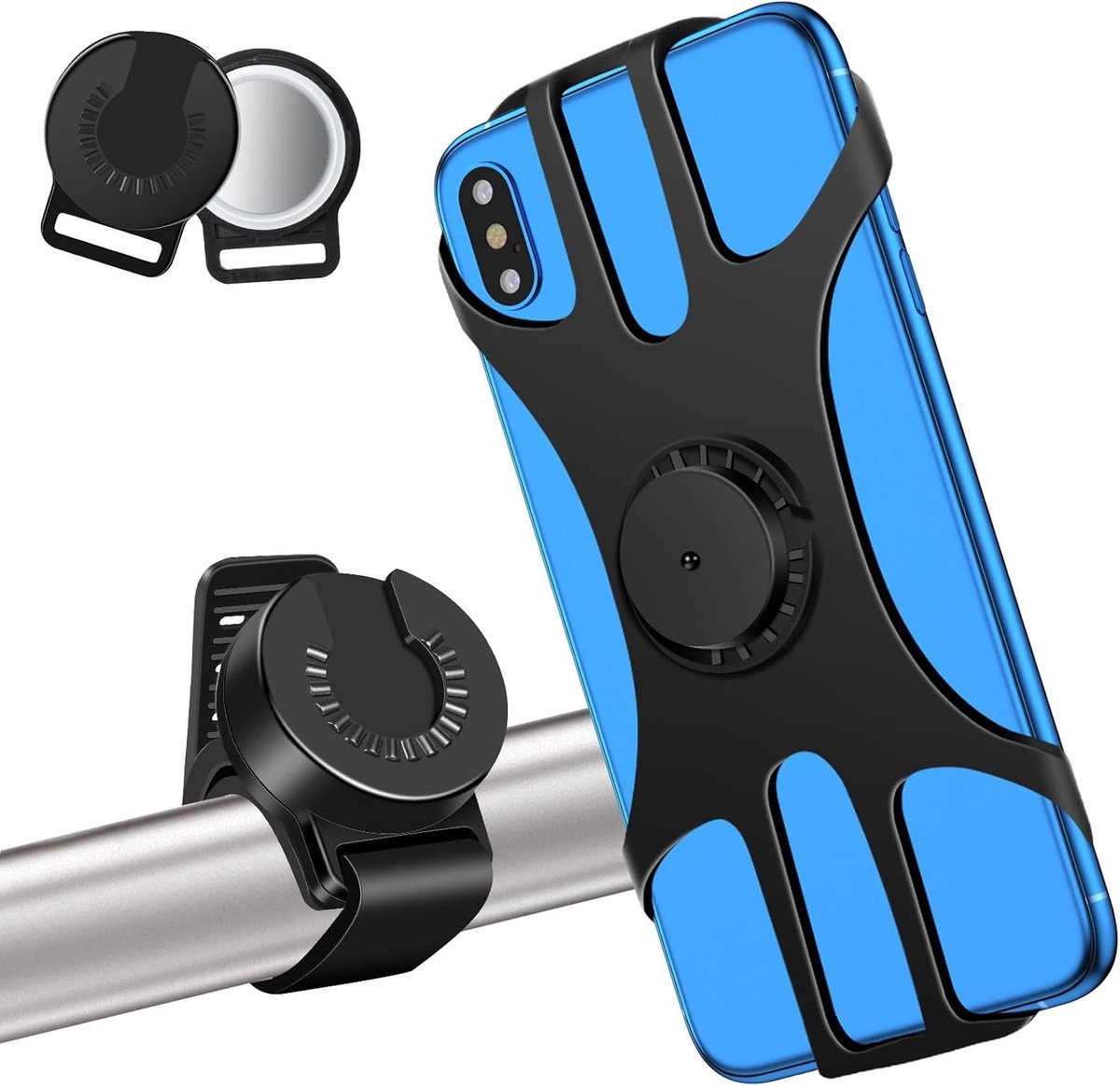 Mobiele Telefoonhouder voor Fiets met AirTag, Verwijderbare Handgreep, Silicone, 360° Rotatie voor Smartphones van 4.5-7.0 Inch