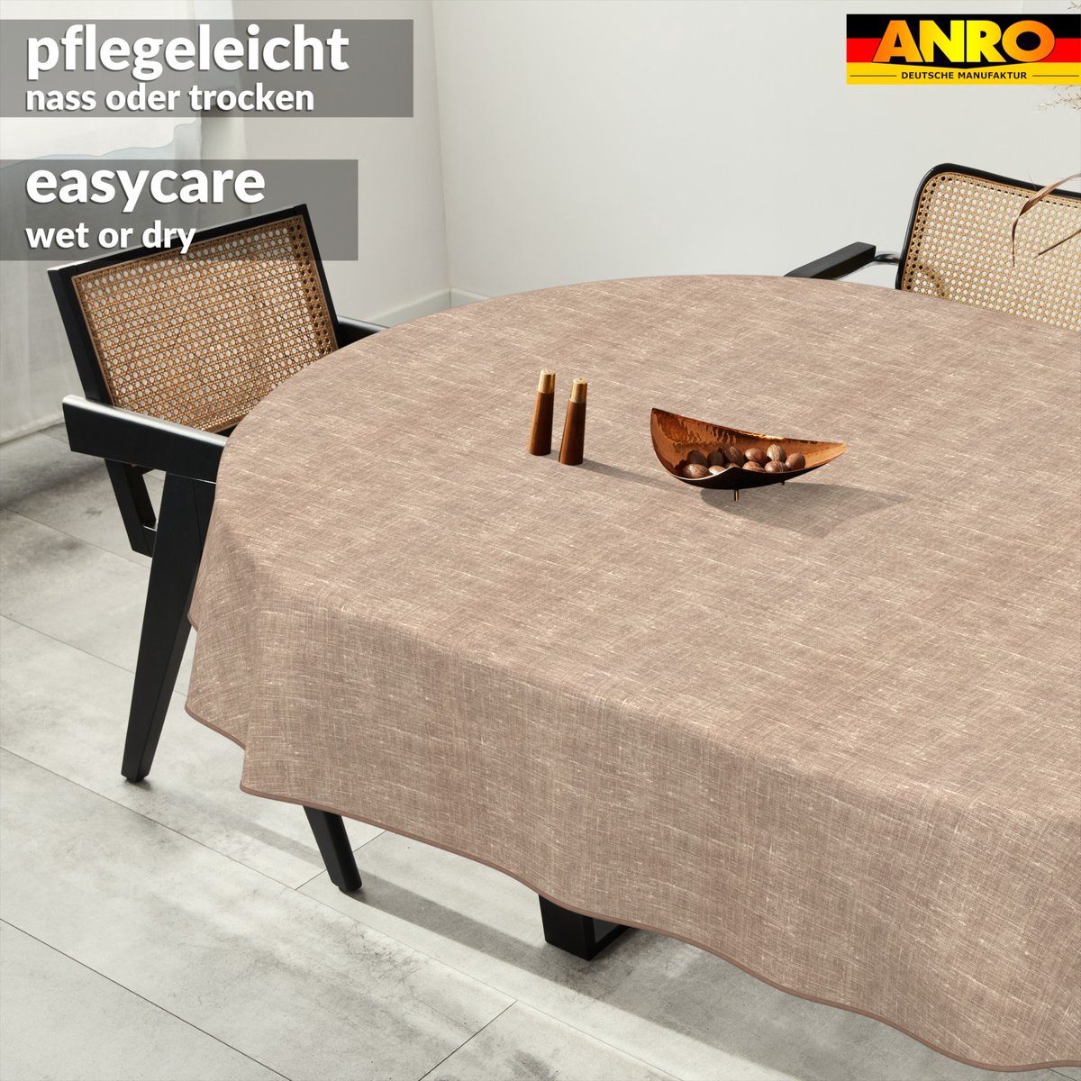 ANRO Tafelkleed Effen linnenlook Meerkleurig Ovaal 220x140cm Met sierband Afwasbaar Waterafstotend