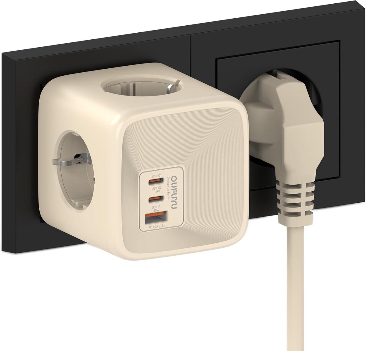 Stekkerdoos met USB 33 W - Beige - 4 Sockets en 3 USB Poorten - Ideaal voor Thuis en Op Reis - SnelShoppen