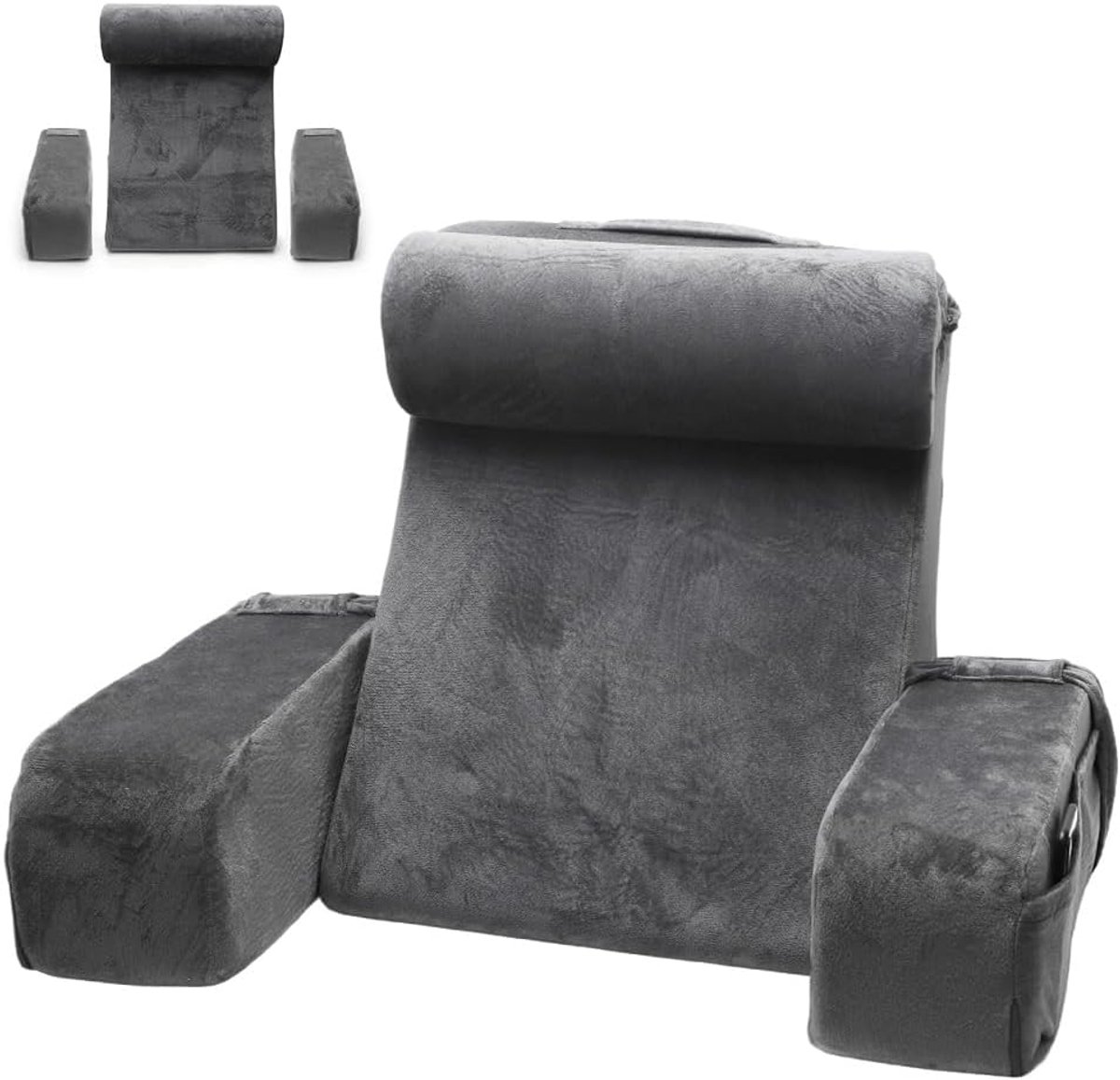 SnelShoppen - Ergonomisch Back Cushion met Afneembare Armsteunen en Hoofdkussen, Multifunctionele Leeskussen voor Bed en Bank, Ideaal voor TV Kijken,