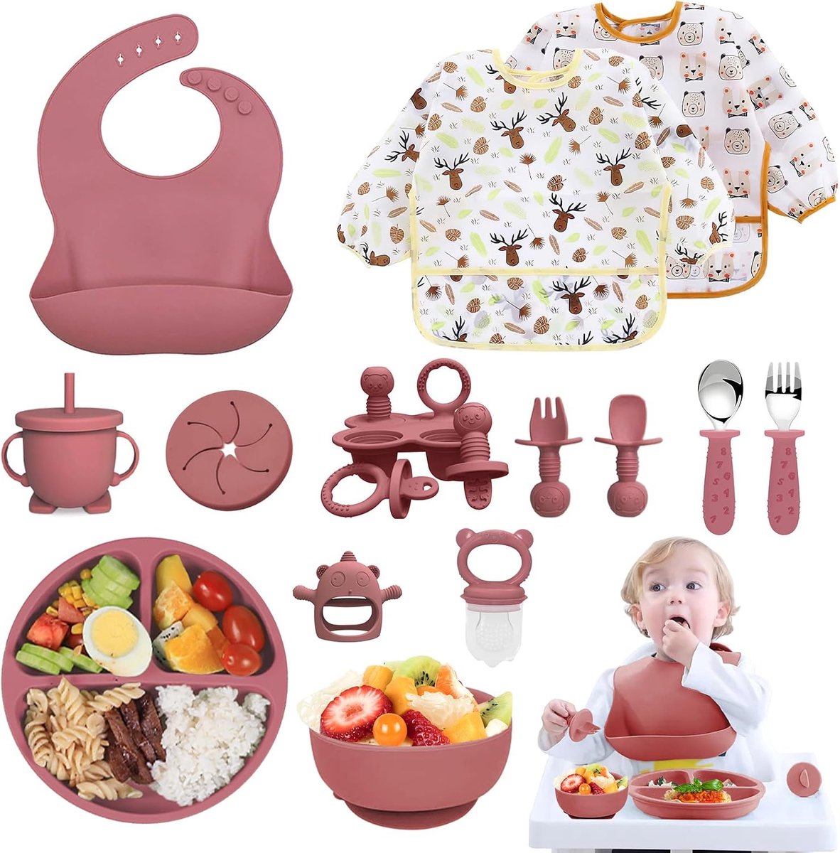 Guyisile 14-delige set voor babyvoeding, BLW bestek & BPA-vrij - ShopVlot