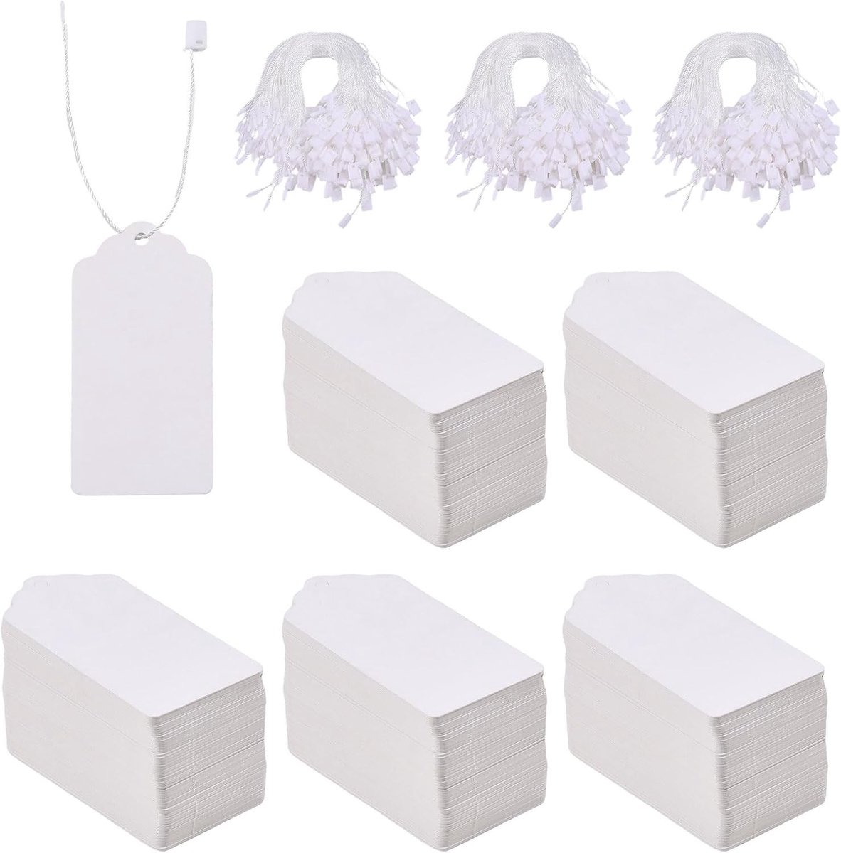 Witte prijskaartjes met koord - 500 stuks blanco hangtags voor kleding, sieraden en cadeau-markering, ideaal voor detailhandel en evenementen