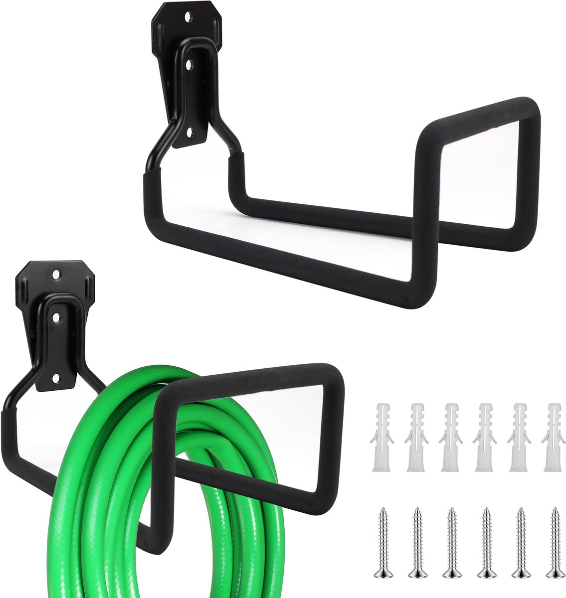 SnelShoppen - Stabiele Slanghouder 2 Stuks - Robuuste Metalen Slanghangers voor Wandmontage - Zwarte Tuinslanghouders voor Tuin en Garage - Zware Bela