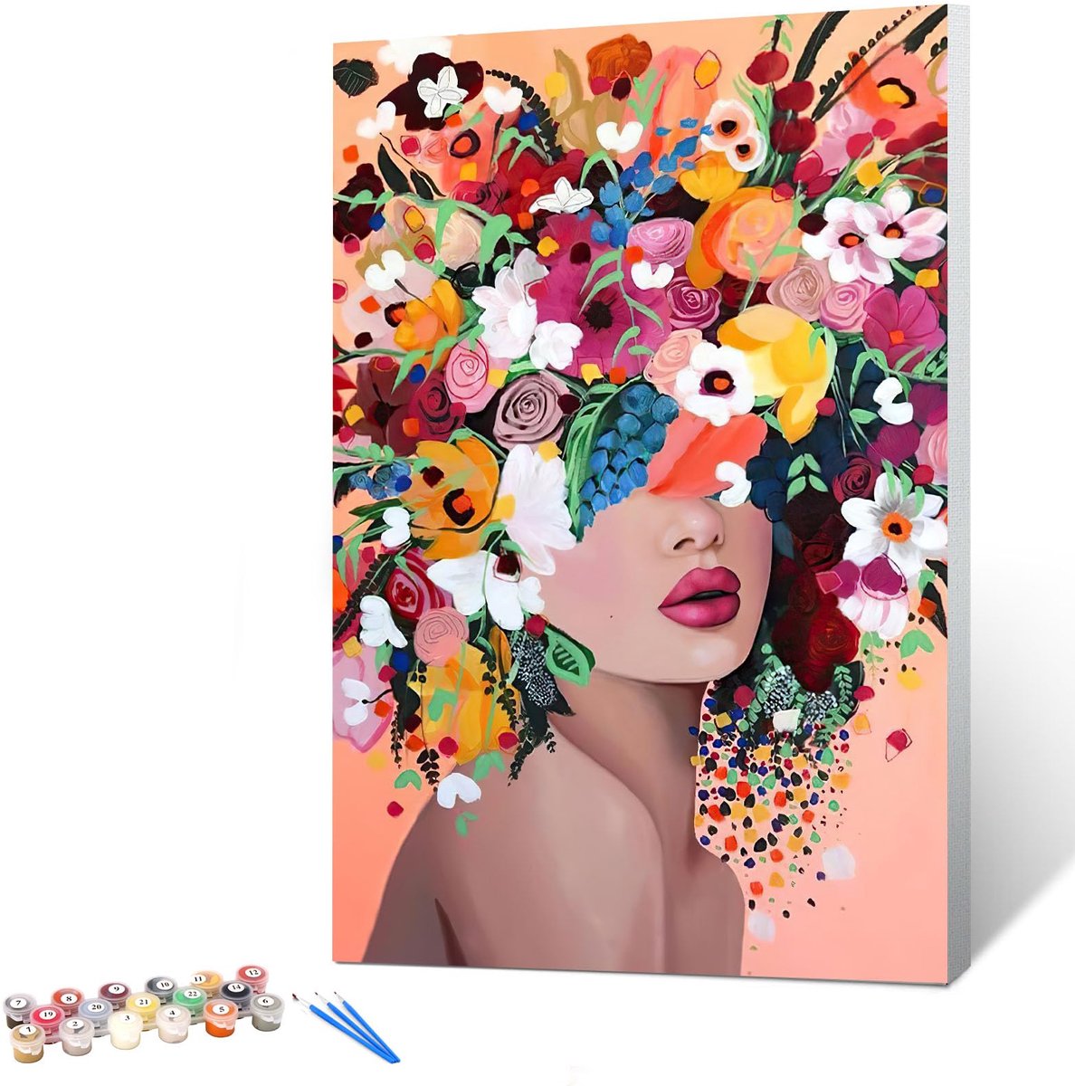 SnelShoppen - Schilderen op Nummer Volwassenen - Handgeschilderde Olieverfset voor Beginners met 3 Penselen, Acrylverf, 30x40 cm met Frame - Flower Gi