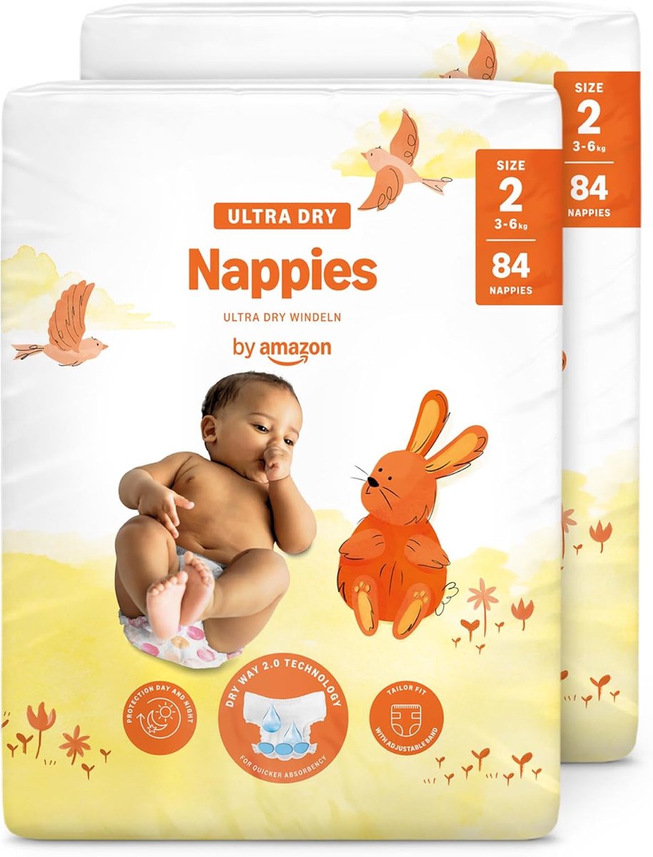 SnelShoppen - Ultra-Dry Luiers Maat 2 (3-6 kg) - 168 Stuks - Snelle Absorptie, Zacht en Absorberend, Dubbele Elastische Manchetten, Babyverzorging