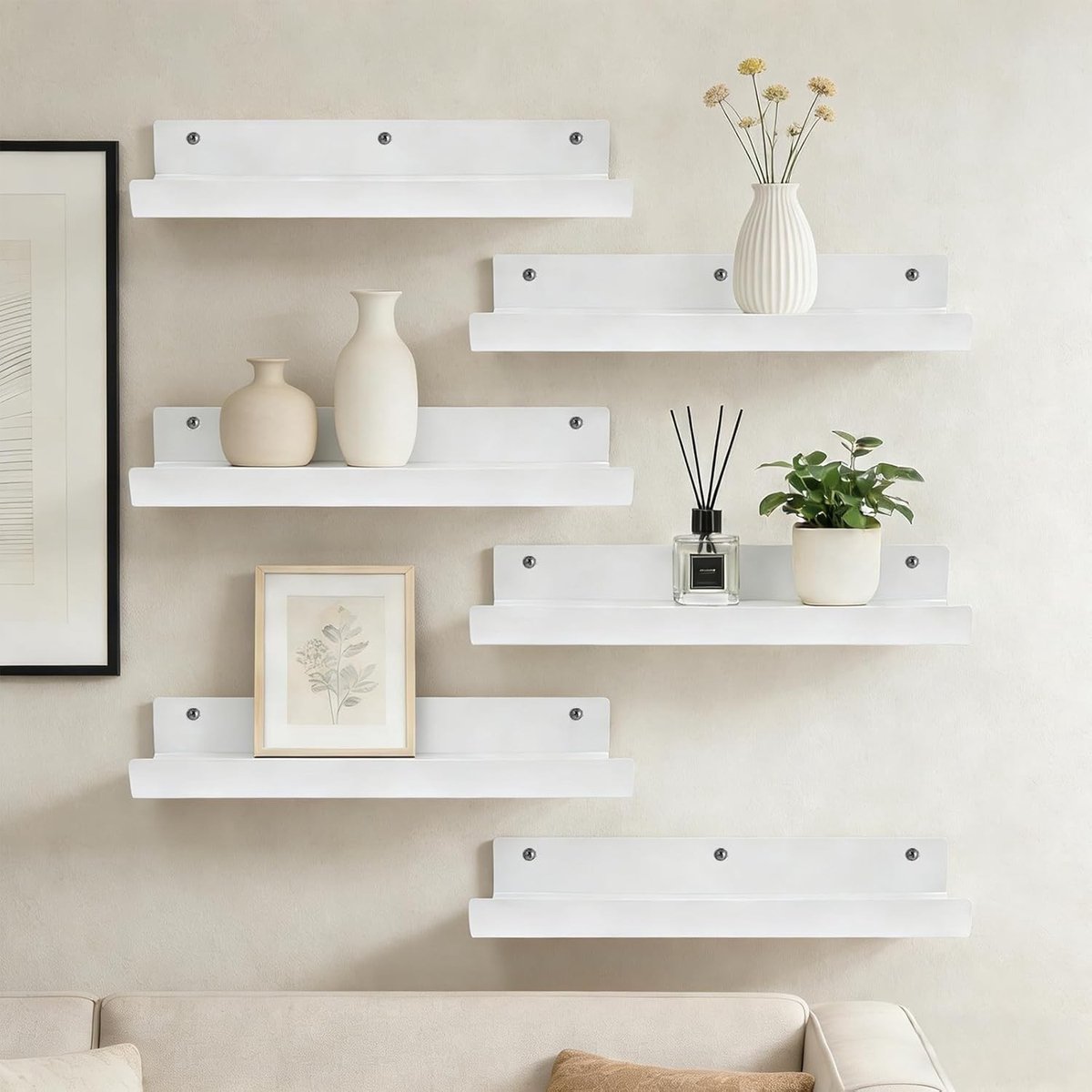 Set van 6 30 cm Acryl Wandplanken zonder Boren - Zwevende Plank voor Woonkamer, Keuken en Badkamer Decoratie