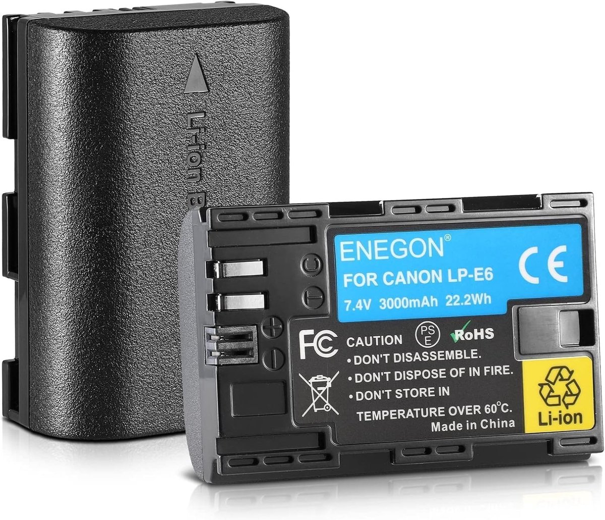 2 x LP-E6 LP-E6N Accu, 3000 mAh, Li-Ion, Geschikt voor Canon EOS Digitale Camera's zoals 5D, 6D, 7D en 80D