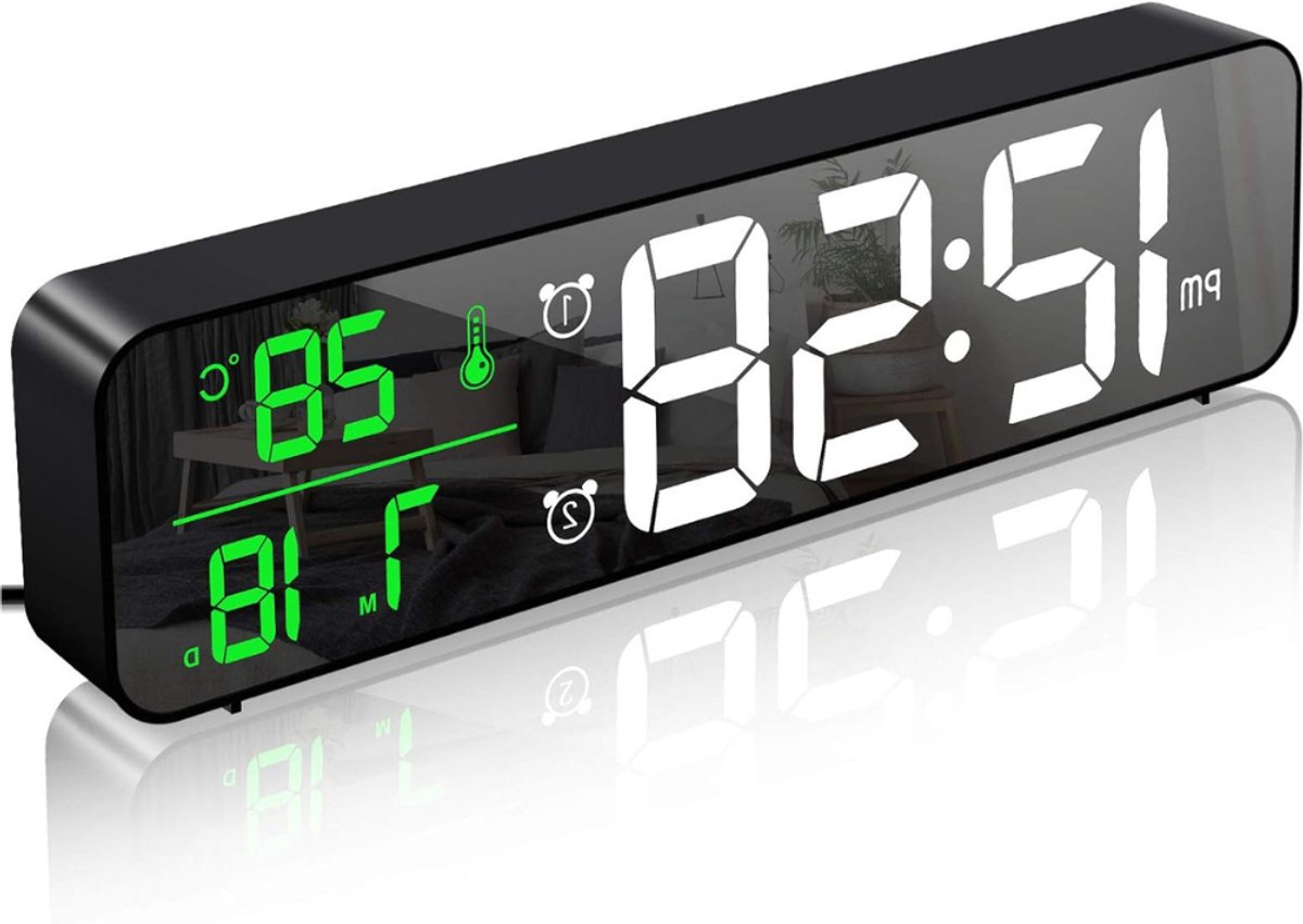 ApexArte® Dementieklok - Digitale Klok Slaapkamer - Klok met Datum en Dag - Led Display - Zwart