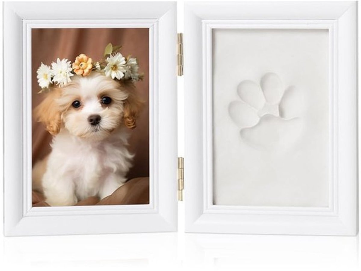 Pootafdrukset - 3D fotolijst voor honden en katten - Houten fotolijst met standaard - Pootafdrukken en foto - Geschikt voor dierenliefheb...