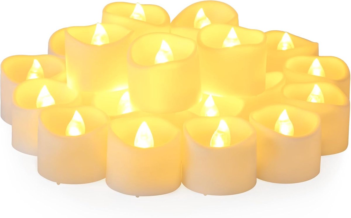 SnelShoppen - Set van 24 Warm Witte Theelichten met Timer - Batterij Aangedreven Flameless Flickering LED Kaarsen - Ideaal voor Kerstdecoraties, Feest