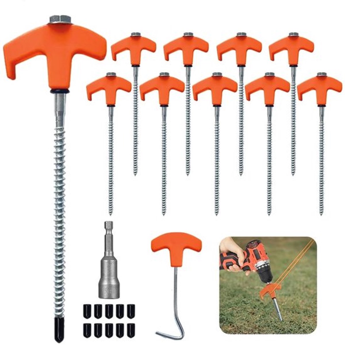 Draaibare Tentharingen 10 Stuks - Schroefdraad - Sterk/Stabiel - 20 cm - Helder Oranje - Tentaccessoires - Tentstokken
