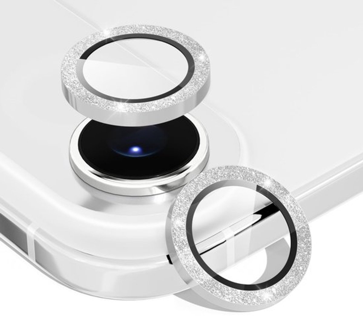 Lensbeschermer HD-Glas - Camera Protector - 2 Stuks - Aluminium Ring - Glinsterende Poederdecoratie - Camerabescherming