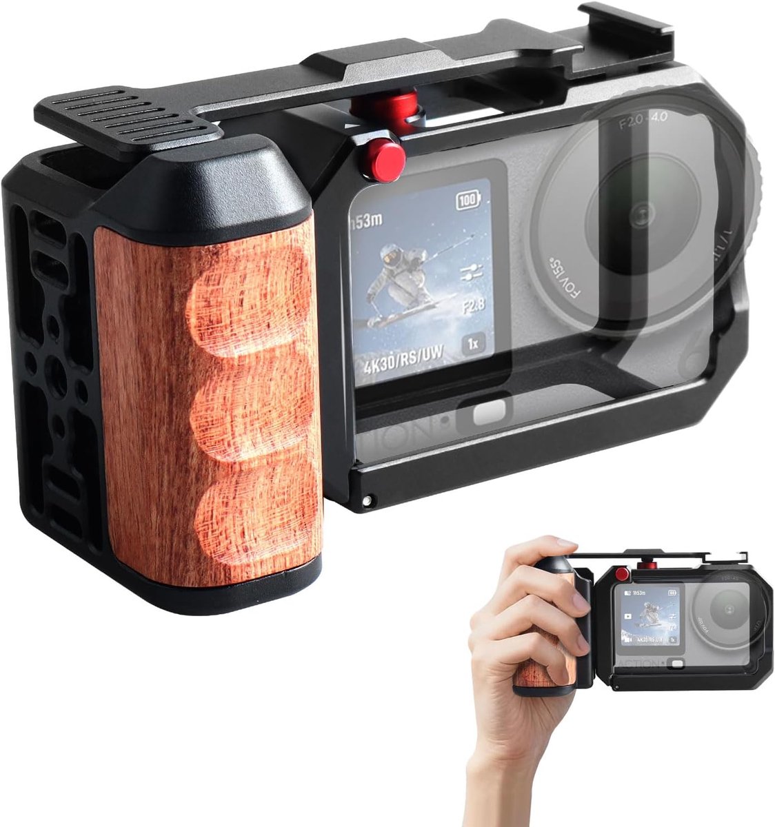 SnelShoppen - Verticale Camera Cage met Zijdhandvat voor Actiecamera's, Geschikt voor DJI OSMO Action 6, Inclusief Seesaw Shutter Extender Bar en Koud
