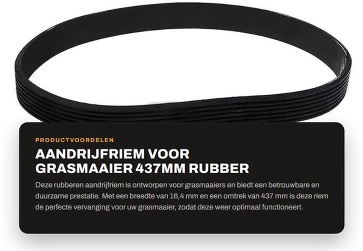 Aandrijfriem Rubber 16,4mm Breedte - Gesloten Lus - 437mm Omtrek - Compatibel met Spear & Jackson S1334ER - Slijtvast - Duurzaam - Grasmaaier Riem