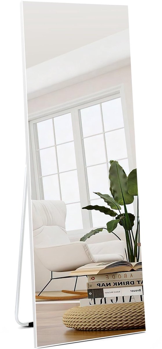 SnelShoppen - HORLIMER Wandspiegel 150 x 51 cm, Staande Spiegel met Wit Frame, Full-Body Spiegel voor Woonkamer, Kleedkamer en Slaapkamer