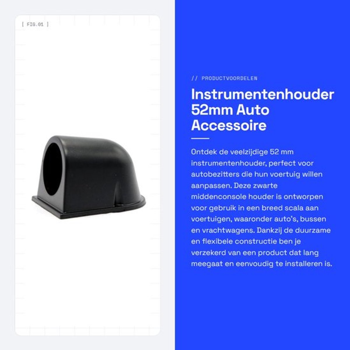 Instrumentenhouder 52mm - Zwarte Houder - Geschikt voor Modificaties - Duurzaam ABS-Kunststof - Compact en Flexibel - 70g Gewicht - Dashboardhouder