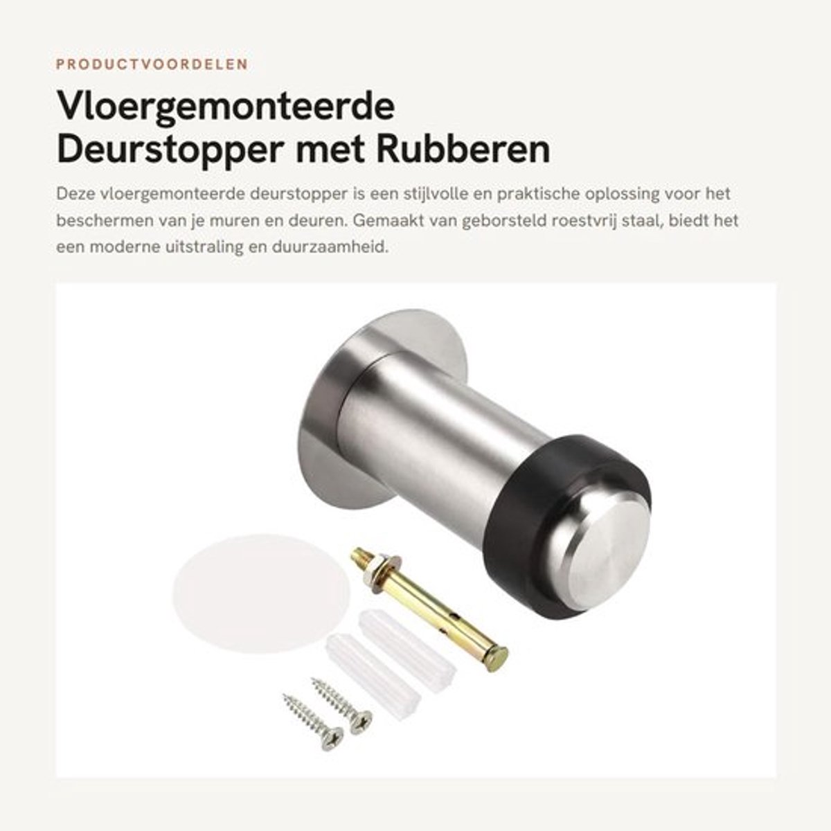 Deurstopper 80 mm Hoogte - Vloergemonteerd - Rubber Buffer - Geborsteld Roestvrij Staal - Deurbeschermer voor Kamers - Duurzaam en Slijtvast