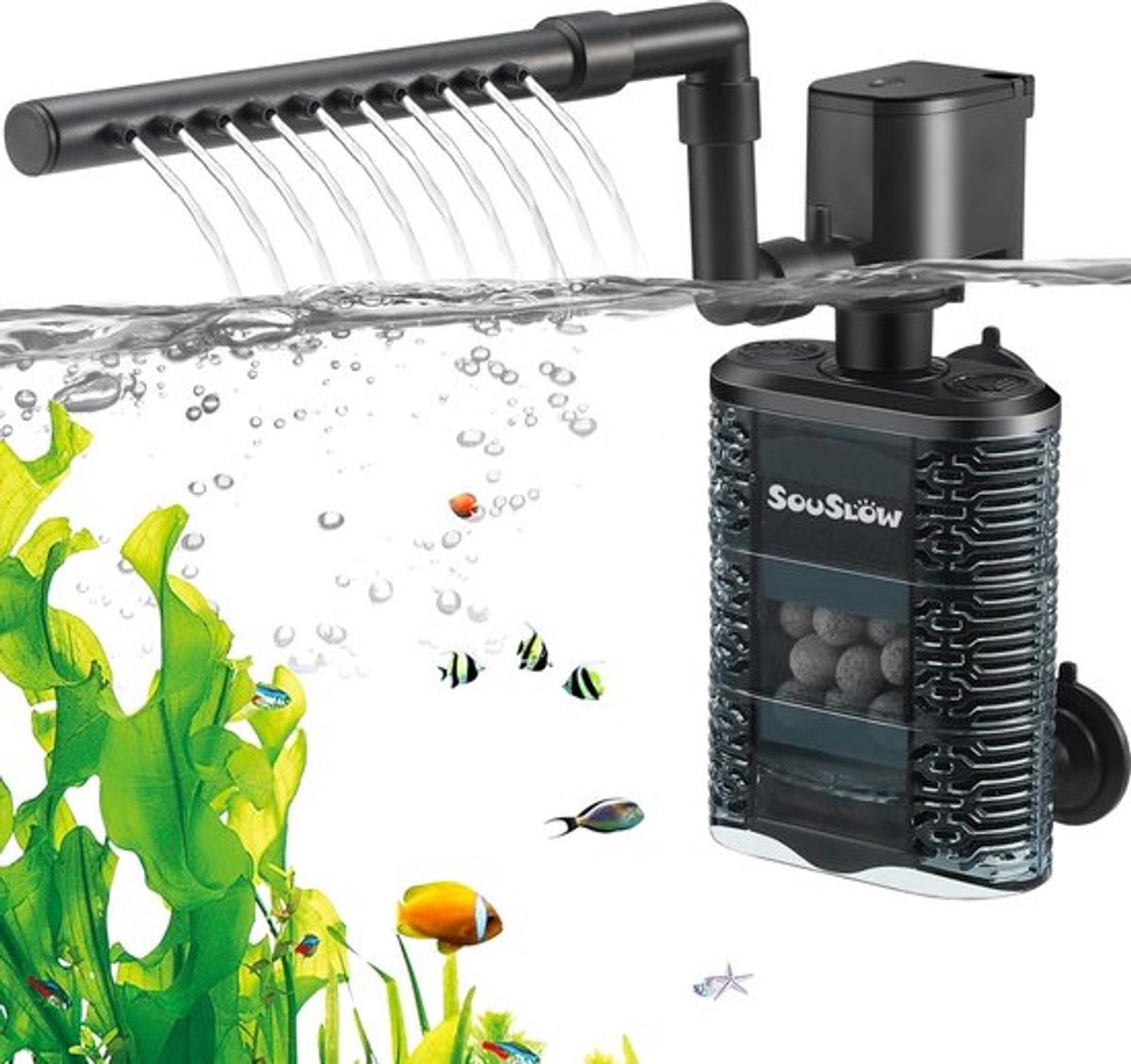 SnelShoppen - 3W Aquarium Filter voor Kleine Aquaria en Schildpadden, Stil, 390 L/H, Efficiënte Watercirculatie en Zuurstofvoorziening, Compact en Bet