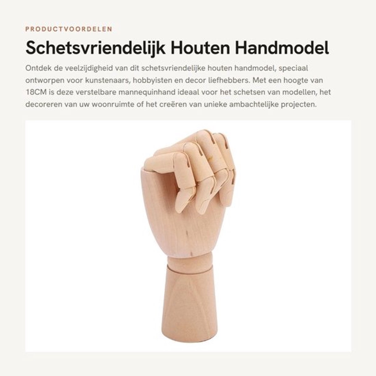 Handmodel 18CM - Verstelbare Mannequinhand - Houten Tekenpop - Flexibele Gewrichten - Mult