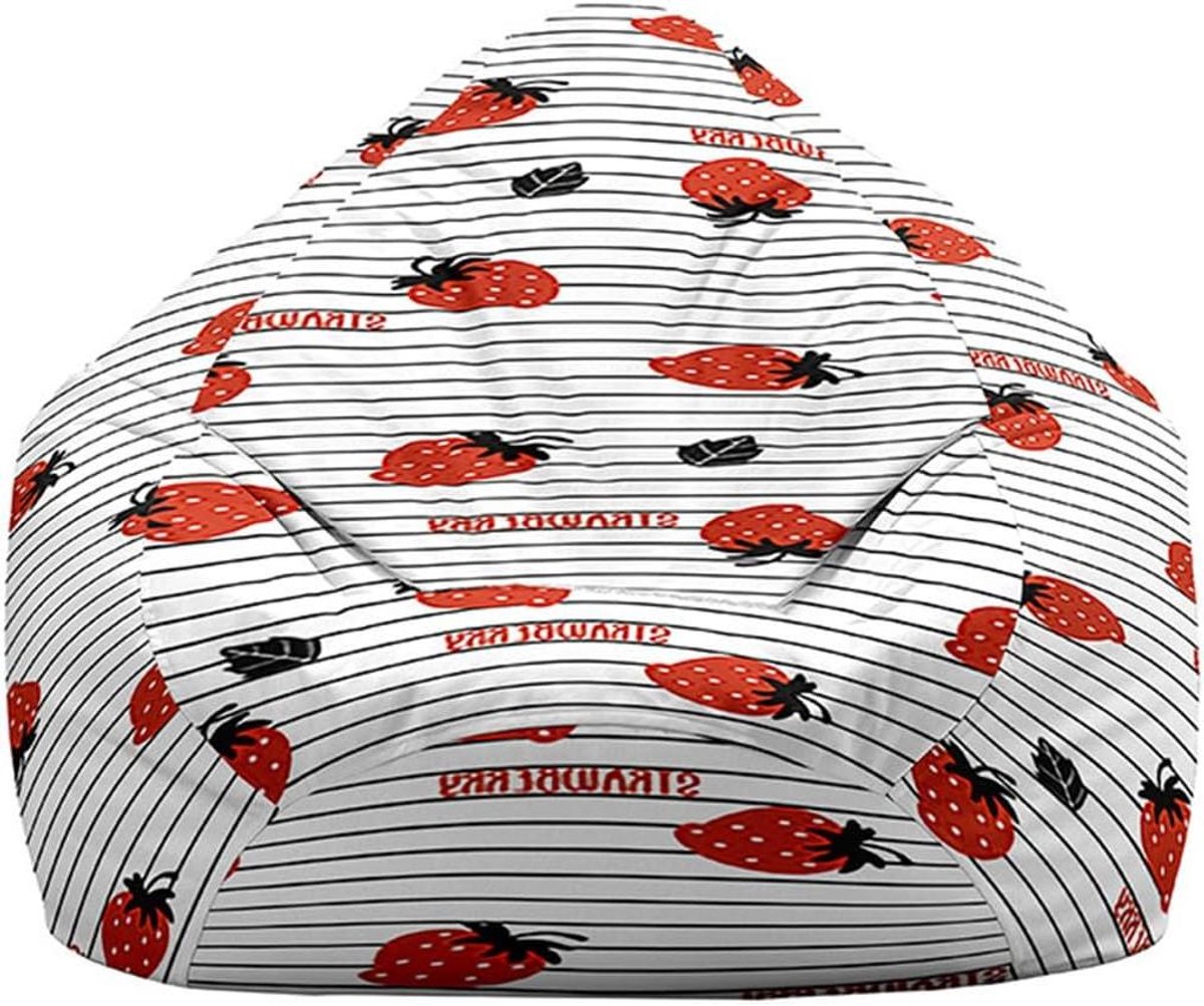Zitzak hoes - Stoelhoes opbergzak - Ontspannen opbergen - Zacht wasbaar materiaal - 100 x 120 cm - Rood aardbei