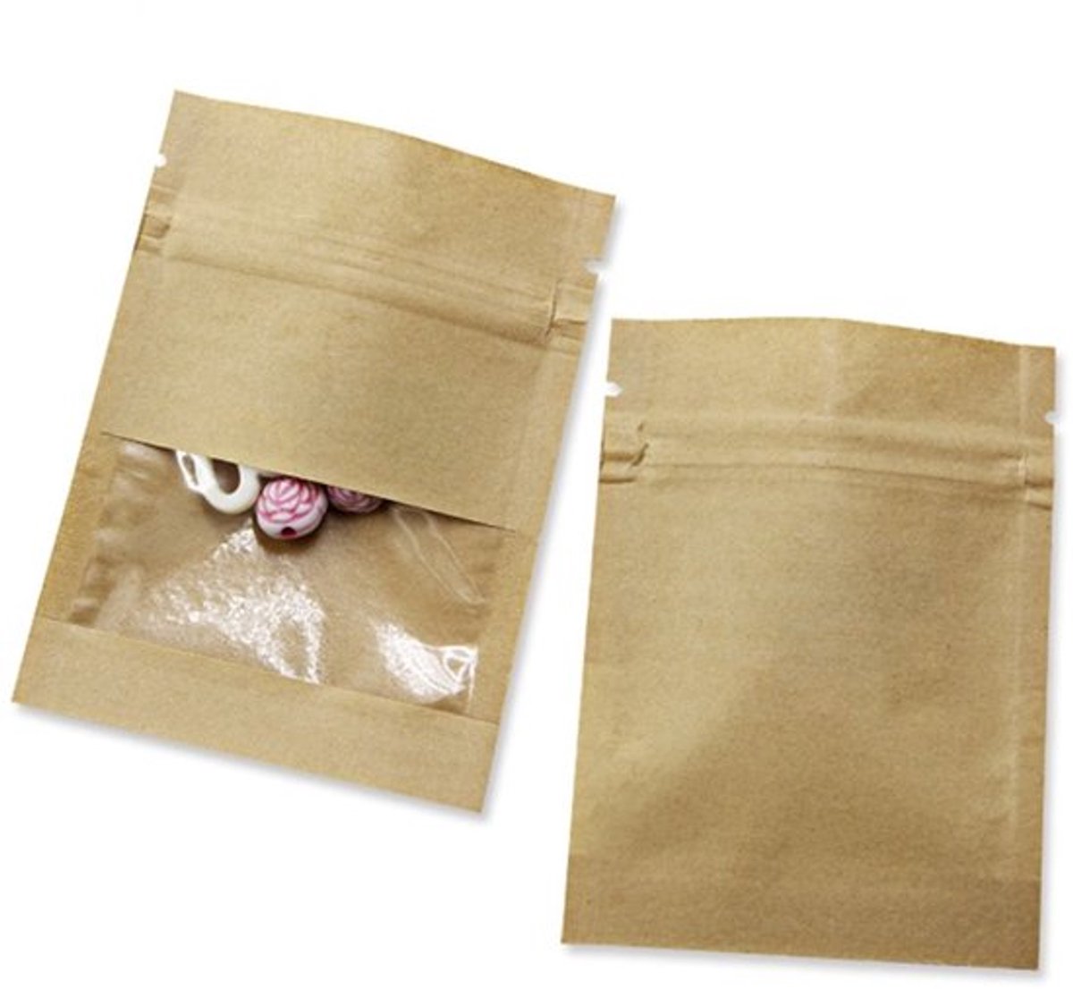 Opbergzak 100 Stuks - Kraftpapier - Ritssluiting - Doorzichtig Venster - 7x9cm - Innovatieve Verpakking - Verpakkingszak