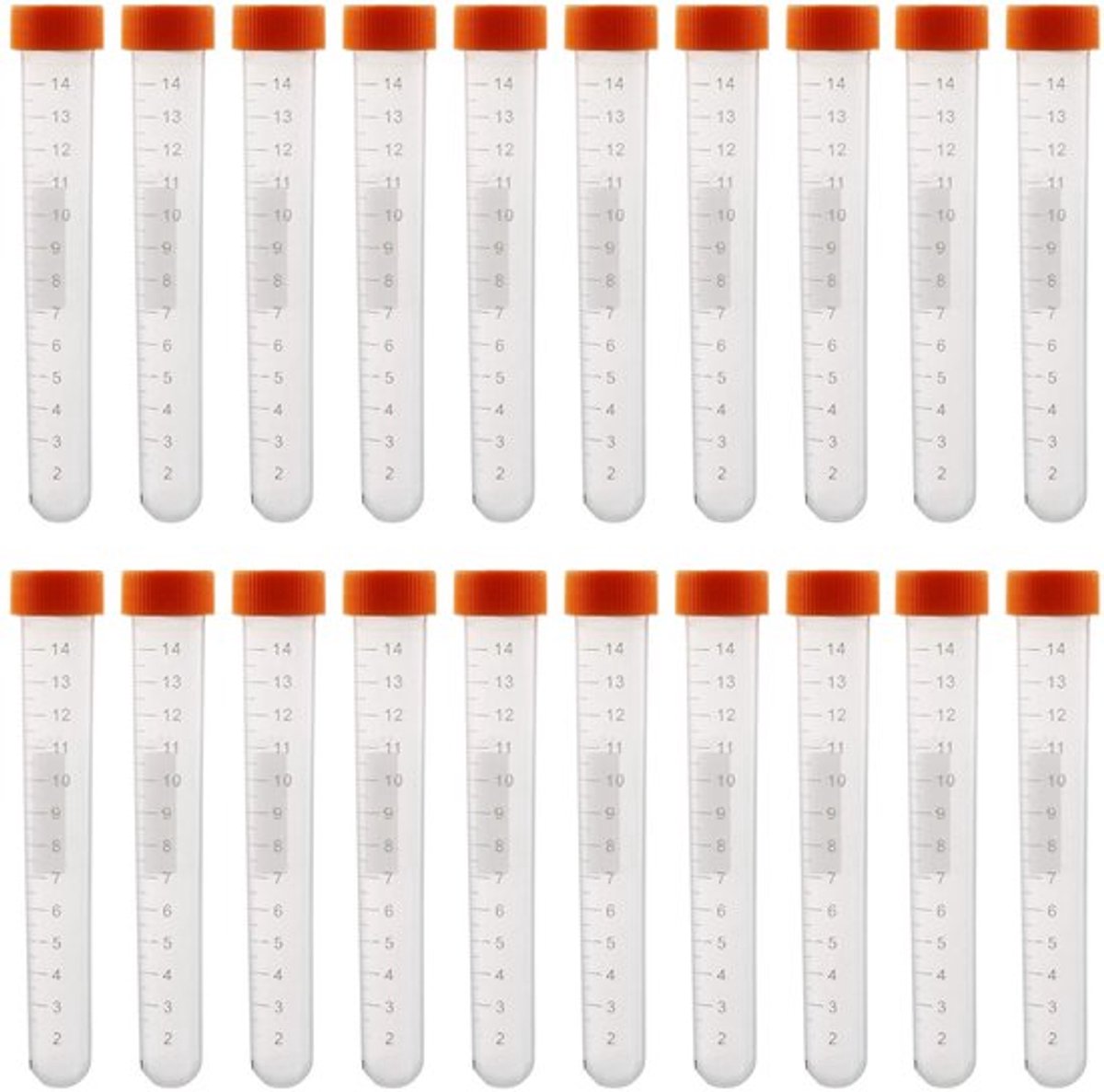 Centrifugebuisjes - Kunststof monsterbuisjes - 20 stuks 15 ml - Gegradueerde buizen - Laboratorium gebruik - Oranje kleur