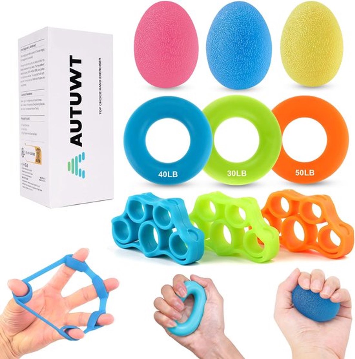 Thijox - Vingertrainer Set 9 Stuks Siliconen Handgreep Versterker voor Grip Kracht, Spiertraining, Rotsklimmen, Fitness, Hand Knijpen Bal Kit