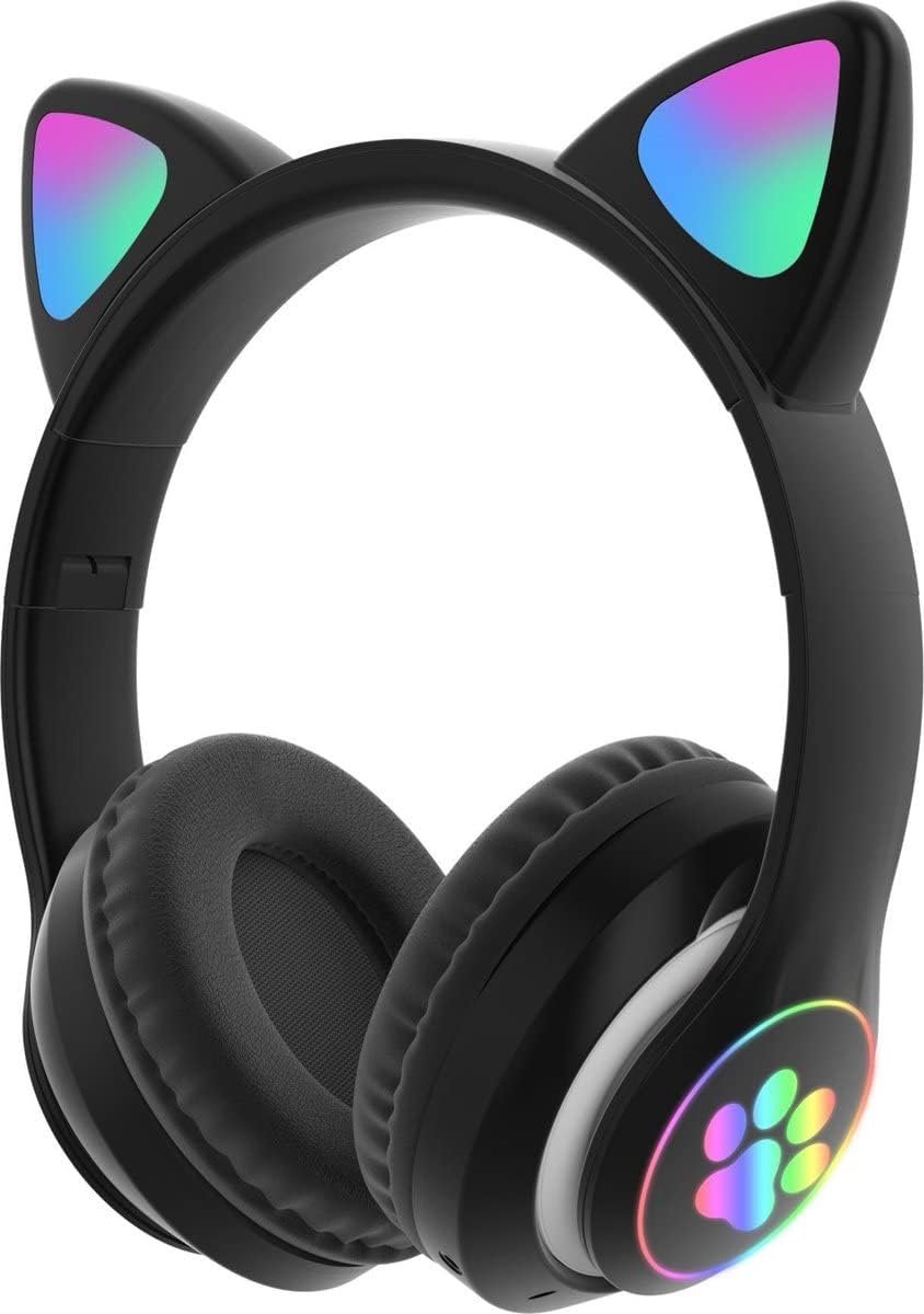 SnelShoppen - Kids headphones - Draadloze Bluetooth Koptelefoon met LED Kattenoren - Zwart - Perfect voor Kinderen, Speelgoed, Muziek en Feestjes