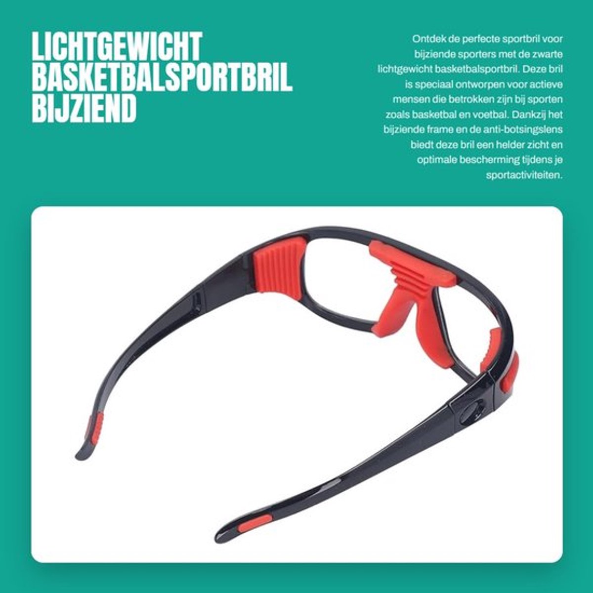 Basketbalsportbril Lichtgewicht - Anti-botsingslens - Draagkoord - Sportbril - Bescherming - Verstelbare lenzen