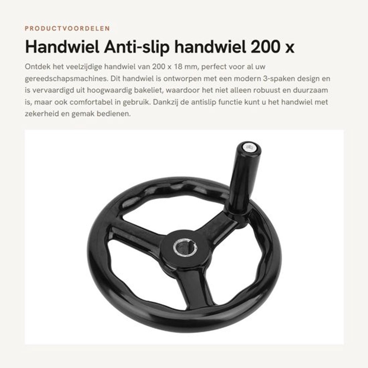 Handwiel 200 x 18 mm - Antislip Bakeliet - 3 Spaken - Handvat - Voor Freesmachine - Hoge Kwaliteit - Draaibankhandwiel