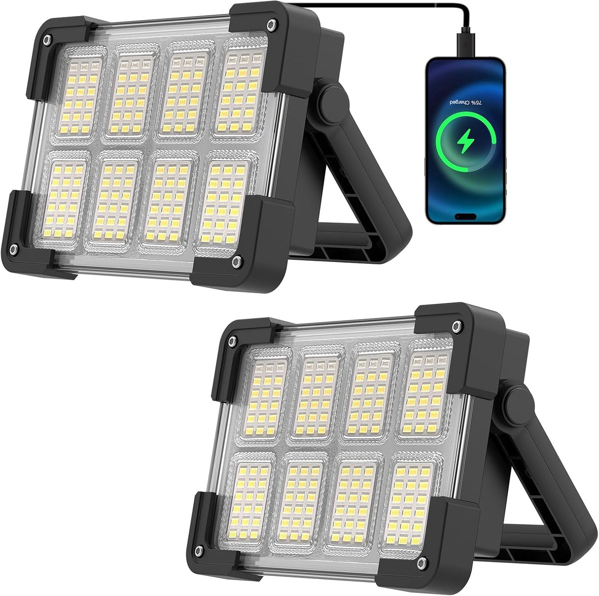 SnelShoppen - OHAYORI LED Bouwlamp, Dimbare Campinglamp, Oplaadbare USB Powerbank, 4 Modi, Draagbare LED Spotlights, Tuin- en Visverlichting, Solar en