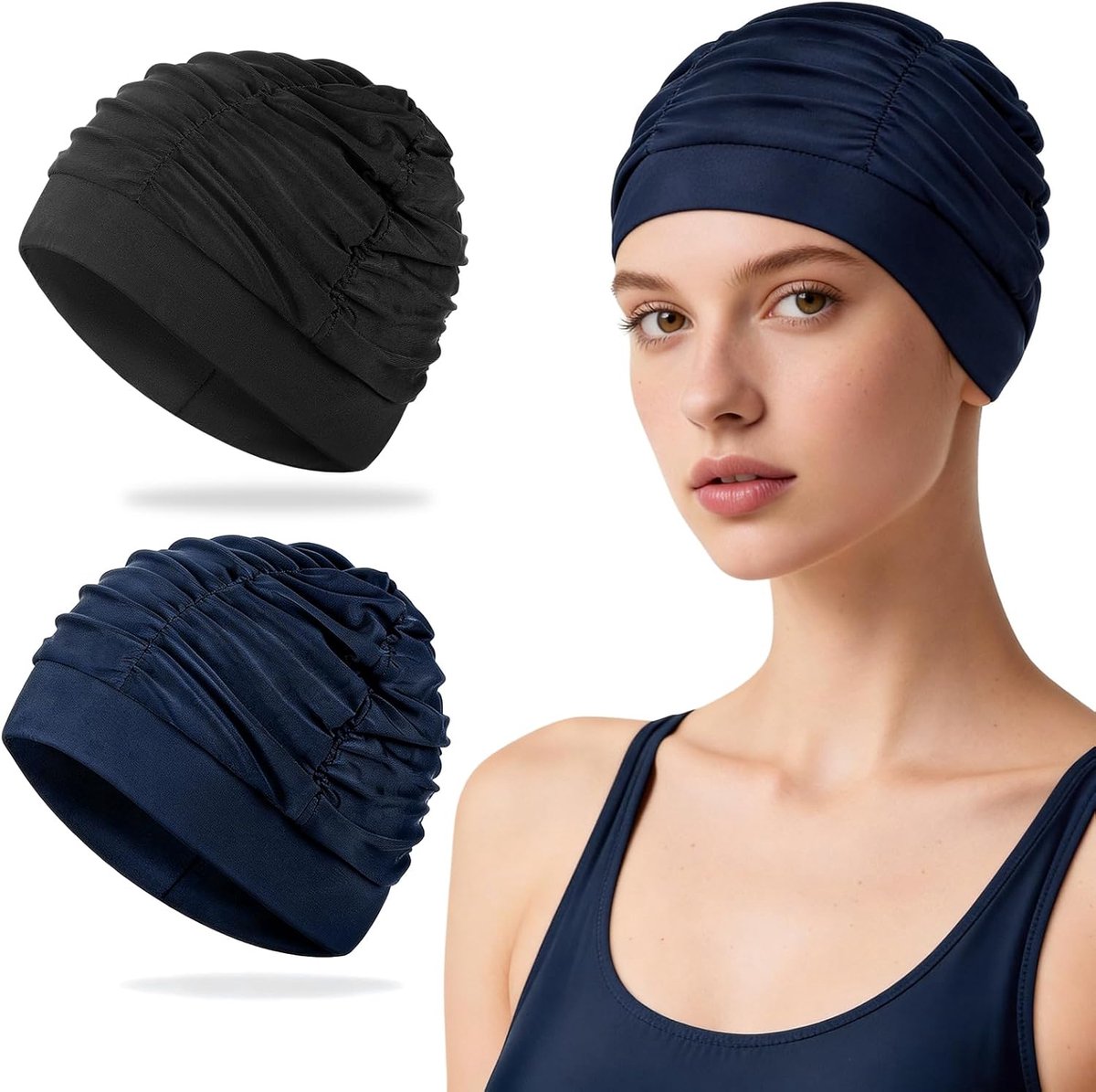 SnelShoppen - 2-Pack Elastische Zwemcaps voor Lange Haar, Polyester Zwemkap, Comfortabele Balaclava, Ademend, Sneldrogend, Geschikt voor Mannen, Vrouw