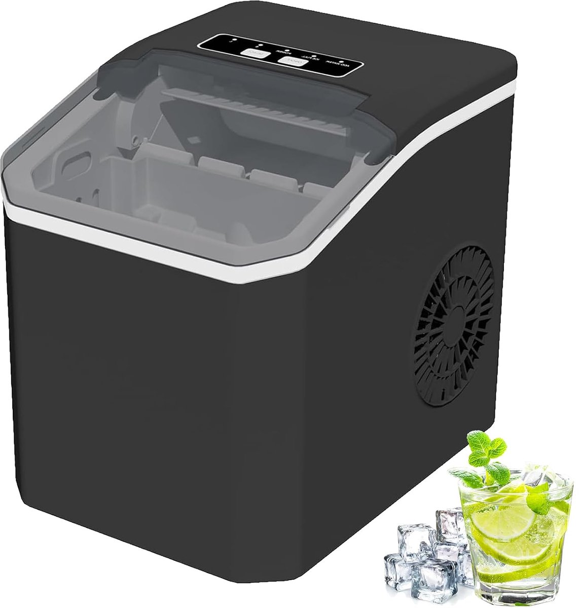 IJsblokjesmachine - Kleine ijsblokjesmachine - IJsblokjesmachine voor thuis - Watertank van 1,3 liter - Stil, compact tafelmodel, geschikt voor thuis, kantoor, bar en kamperen - Zwart