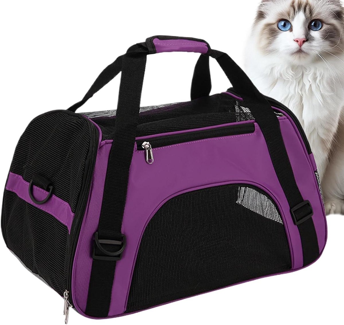 Honden Reistas - Draagtas Katten - Reizen met huisdier - Ademend mesh ontwerp - 53x36x26cm - paars