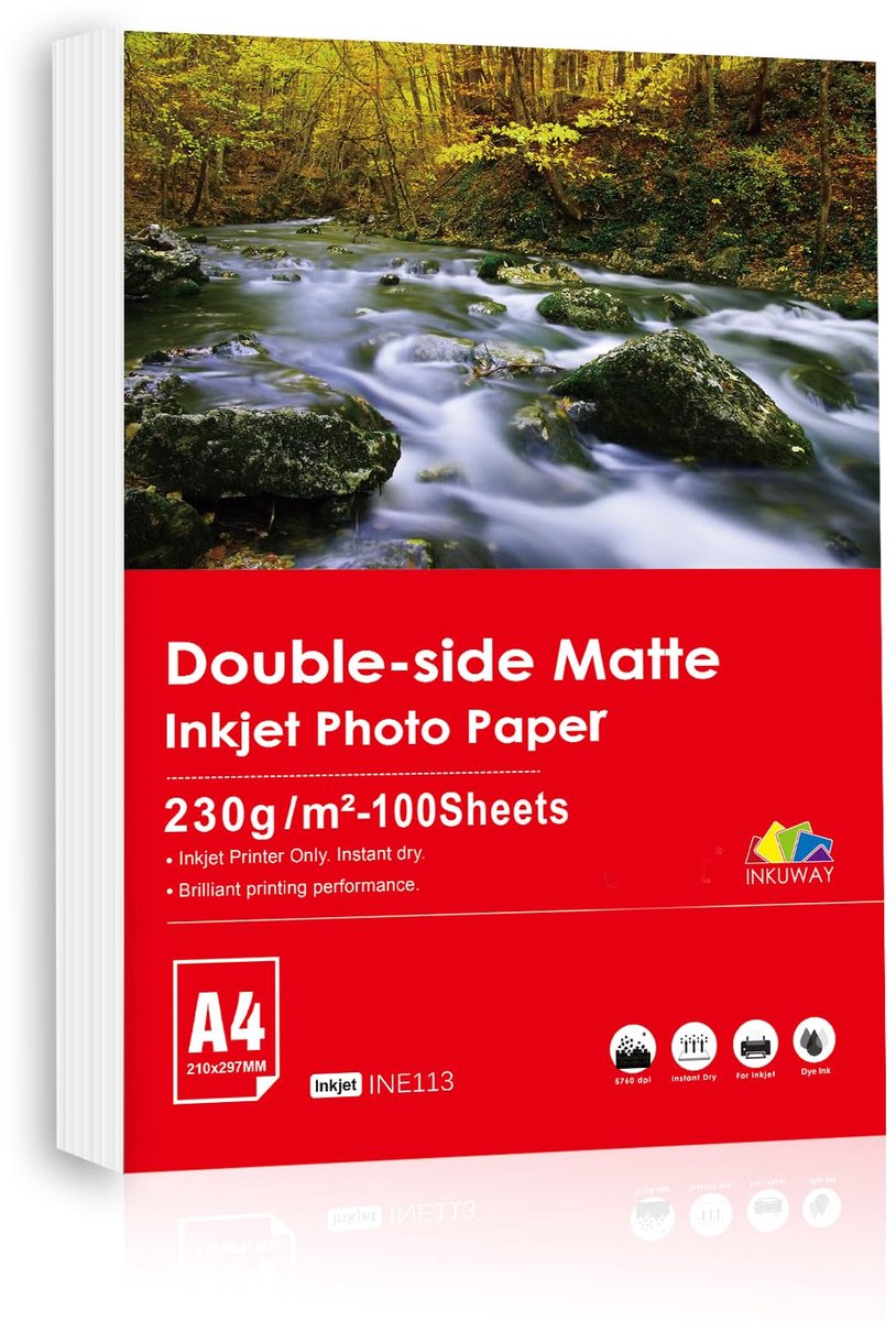 SnelShoppen - A4 100 Vellen Midden Dik Mat Fotopapier 220 GSM - Dubbelzijdig Mat Afdrukbaar Presenteerpapier voor Inkjetprinter - Ideaal voor Brochure