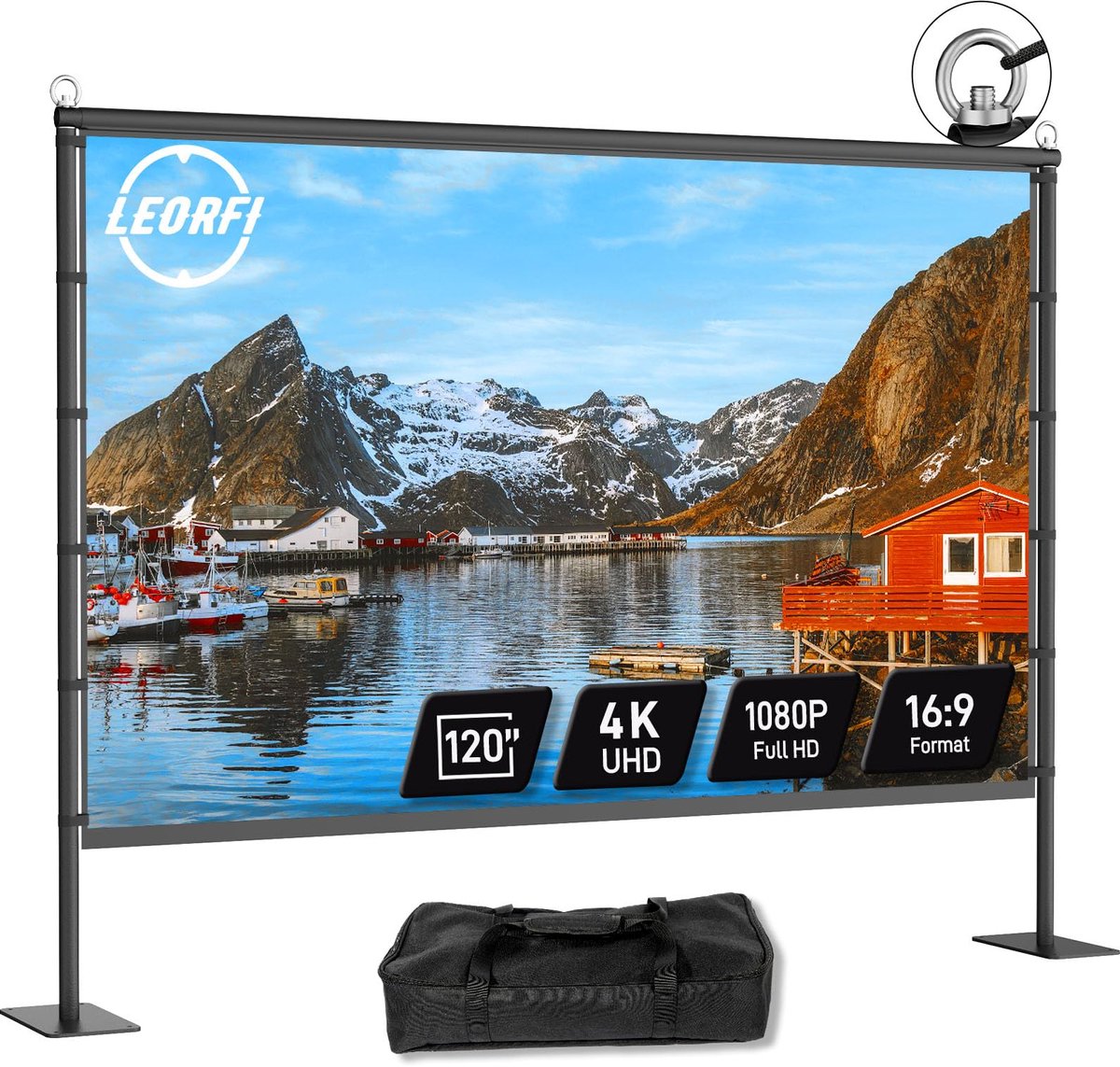 SnelShoppen - Beamerscherm Outdoor 120 inch met opvouwbare standaard, draagbare vloerleinwand voor front/achterprojectie, ideaal voor thuisbioscoop, t