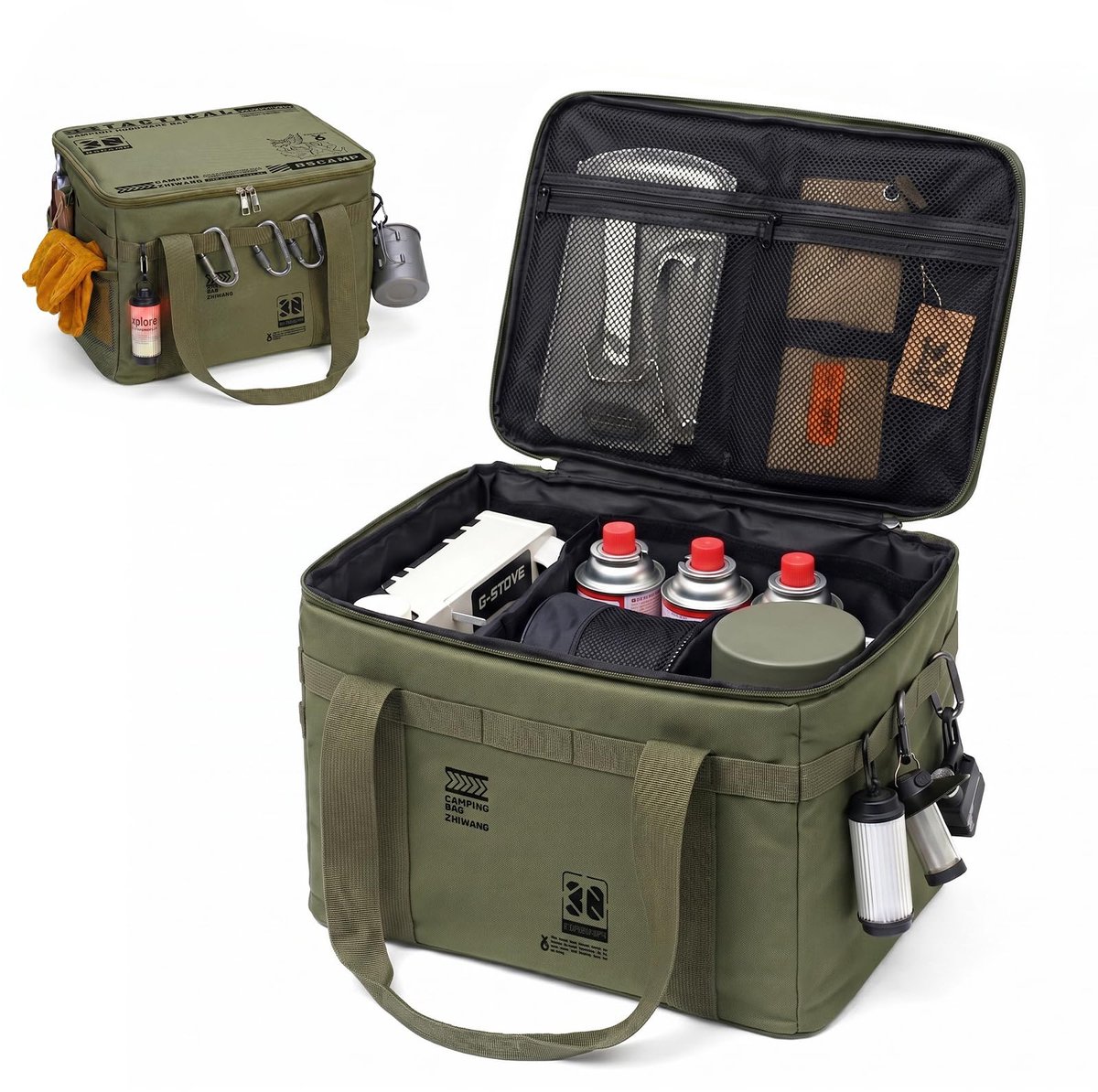 SnelShoppen - ZoneYan Opbergtas Camping 30L, Organizer met Verstelbare Scheidingswanden, Oxford 900D, Opvouwbaar voor Tent, Picknick en Wandelen