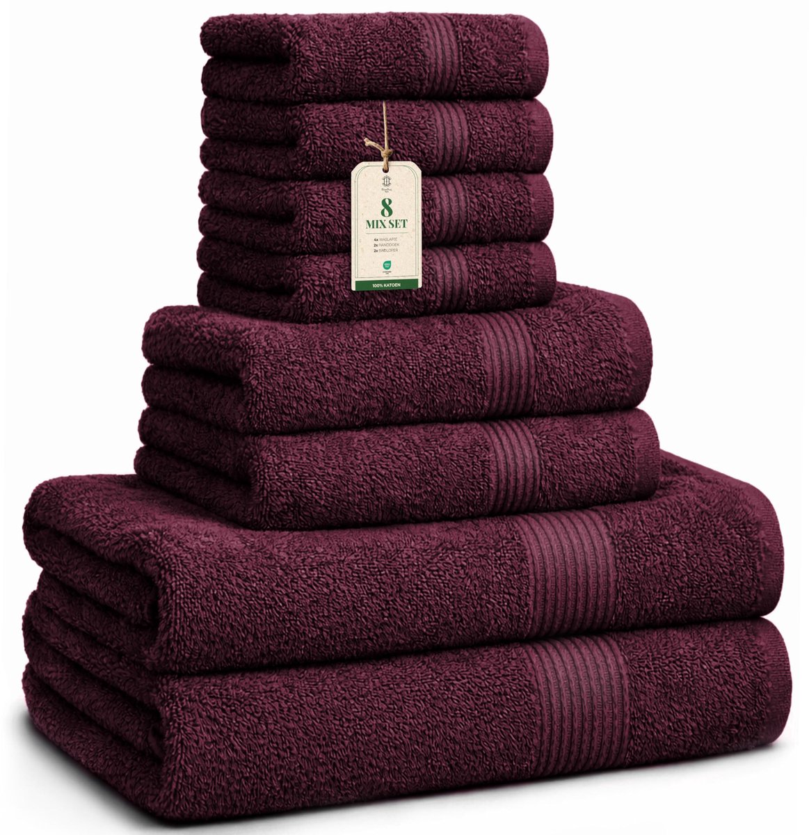 SnelShoppen - Luxe Handdoeken Set 8 Stuks – 100% Katoen, Zacht en Absorberend, Bordeaux Fluweel – Inclusief Waschandjes (30x30 cm), Handdoeken (40x70