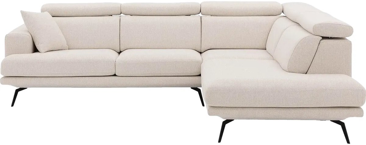 Goossens Viggo Hoekbank - Stof - Wit - 282 x 82 x 228 cm - Rechts