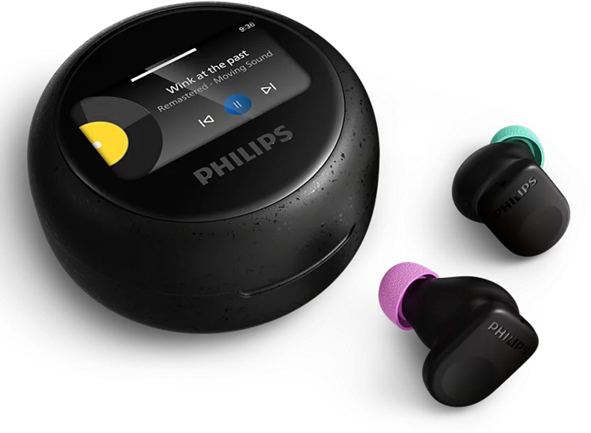 PHILIPS TAMS3BK/00 The Buds - True Wireless Oordopjes - Adaptieve Noise Cancelling - Bluetooth 6.0 - Tot 42 Uur Batterijduur - Smart Charging Case met Touchscreen - IP54 - Multipoint - Zwart