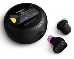 PHILIPS TAMS3BK/00 The Buds - True Wireless Oordopjes - Adaptieve Noise Cancelling - Bluetooth 6.0 - Tot 42 Uur Batterijduur - Smart Charging Case met Touchscreen - IP54 - Multipoint - Zwart
