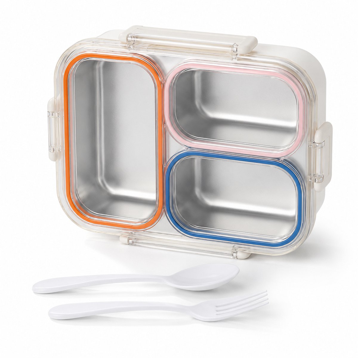 VHV - Lunchbox met 3 Vakken - RVS Bento Box met Siliconen Afdichting - Voor Werk, School en Picknick - Multicolor