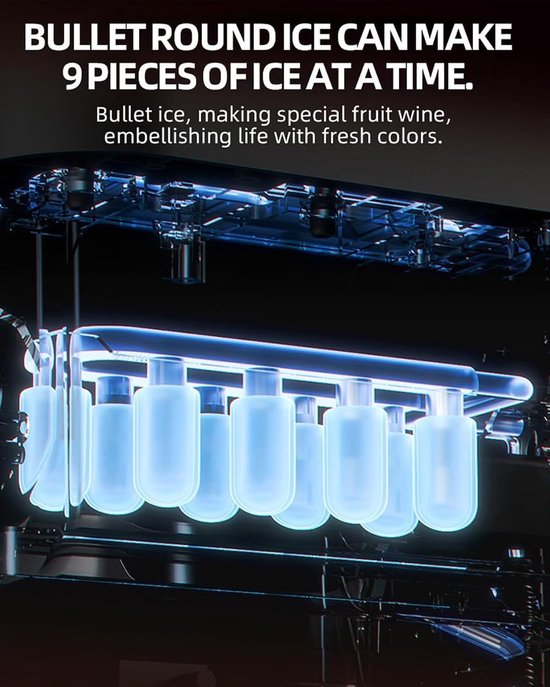95W ijsmachine voor op het aanrecht - Automatische slimme ijsmachine - Draagbare ijsmachine van 1,2 liter - Met led-display en zelfreinigende functie - Maakt ijs in 6-8 minuten - Geschikt voor thuis/keuken/kantoor/bar - Zwart — afbeelding 3