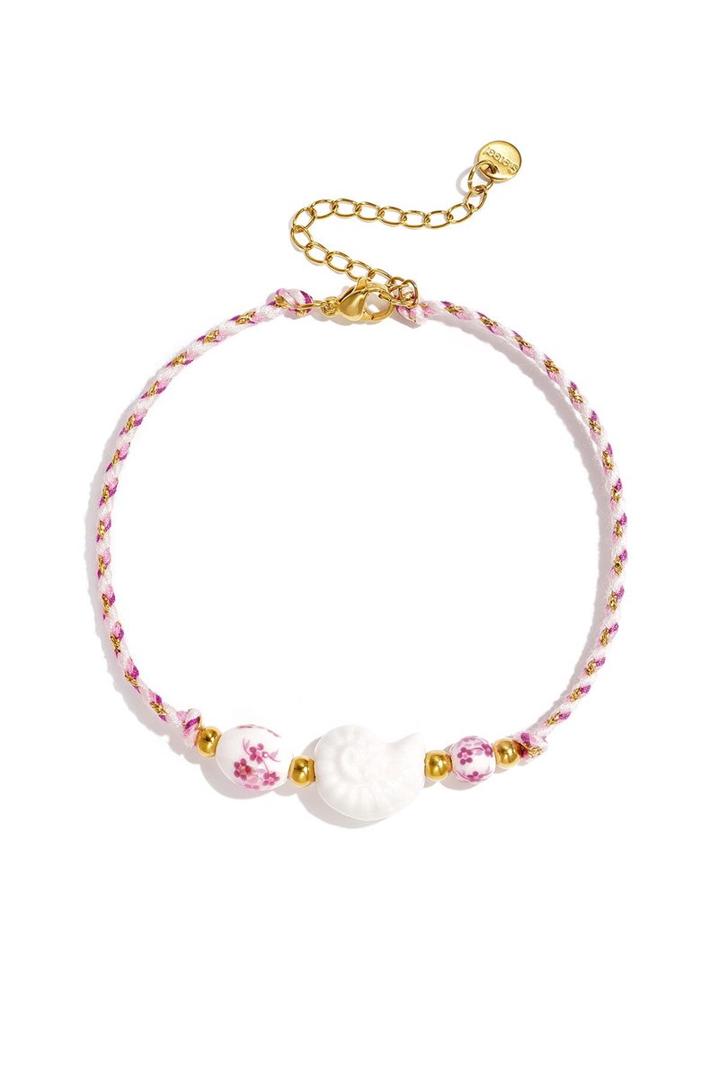 Shell Rope - Enkelbandje - Touw - - Roze